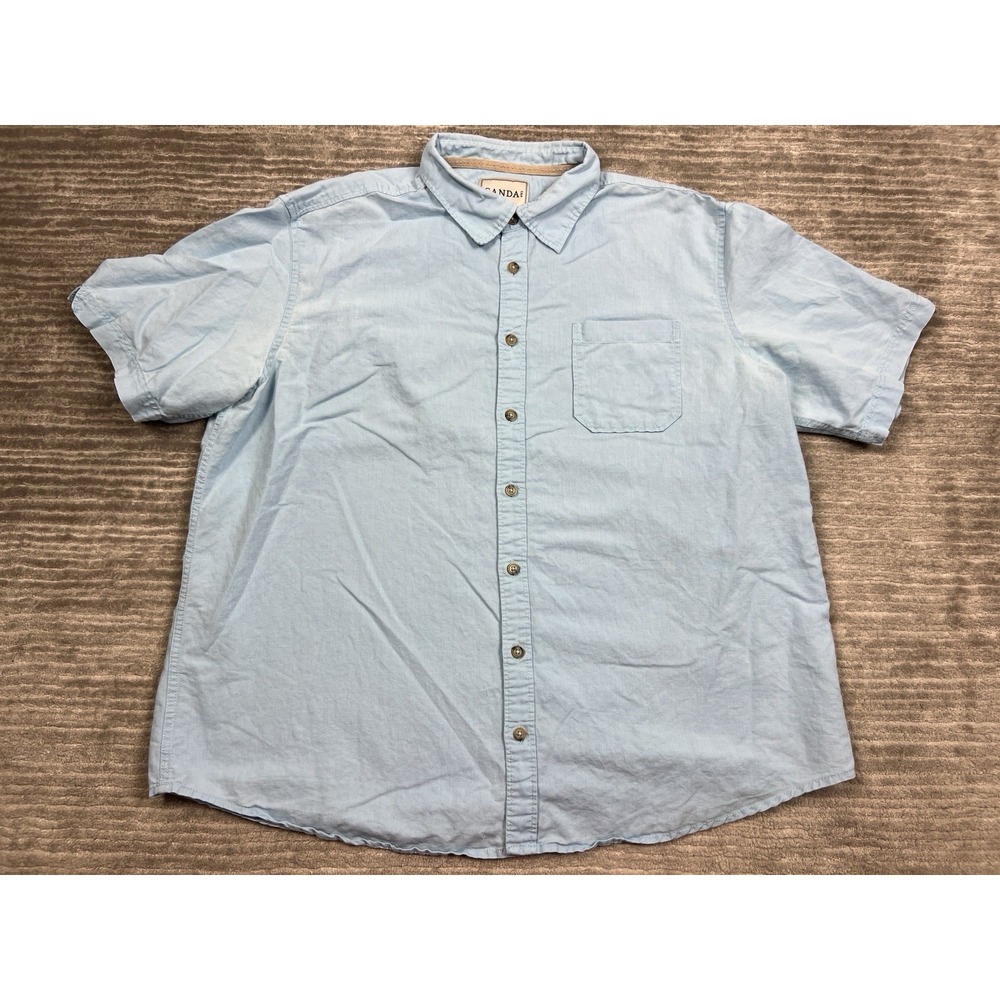 Canda Shirt Mens‎ 2XL Blue Button Up Short Sleeve Linen Blend Pockets Casual